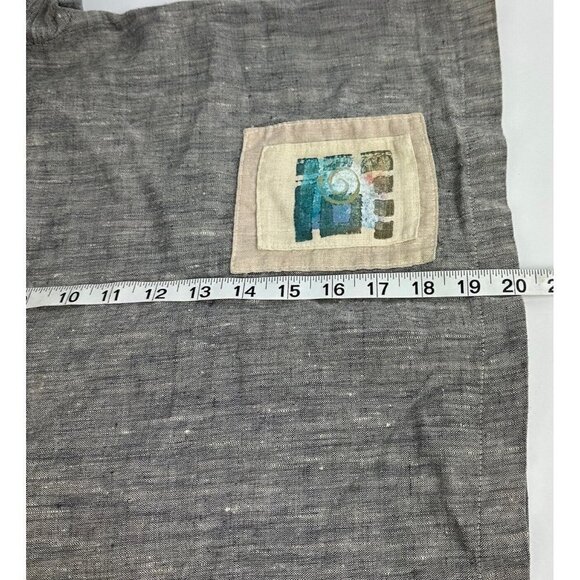 Odille Linen Top XS Gray Abstract Geometric Bohemian Button Down Oversized - Picture 9 of 11
